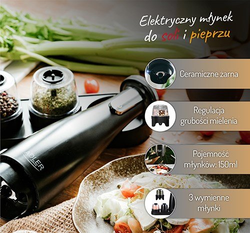 Spice, Salt & Pepper Grinder - Set of 3 Grinders - USB Adler #2