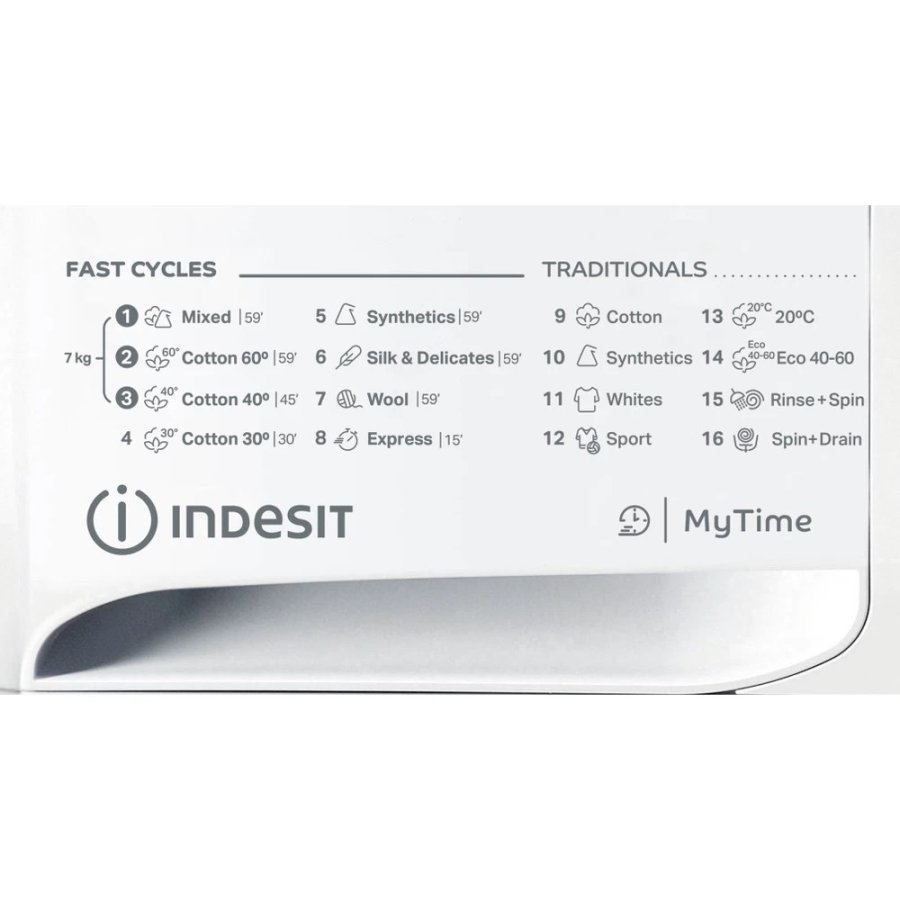 INDESIT | Washing machine | MTWA 71252 W EE | Energy efficiency class E | Front loading | Washing capacity 7 kg | 1200 RPM | Depth 54 cm | Width 59.5 cm | Display | LED | White #15