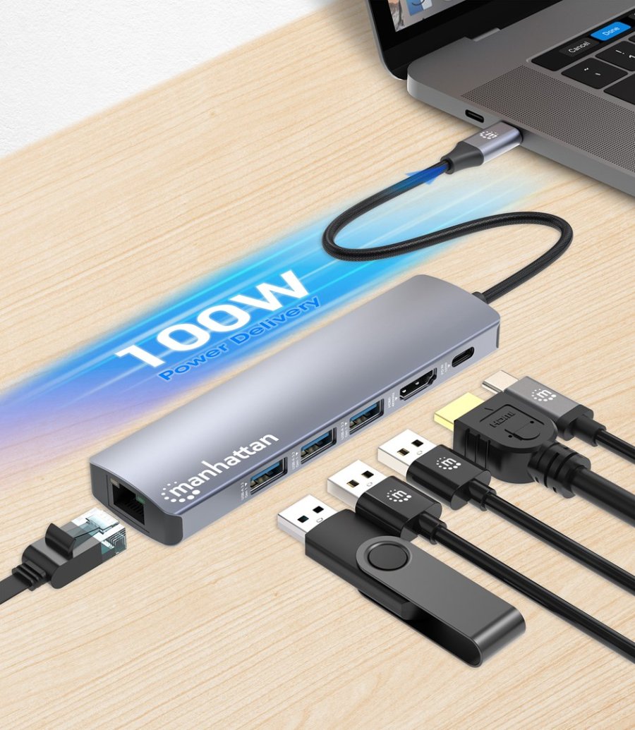Manhattan 153959 dockingstation Ledningsf�rt USB 3.2 Gen 1 (3.1 Gen 1) Type-C S�lv #8
