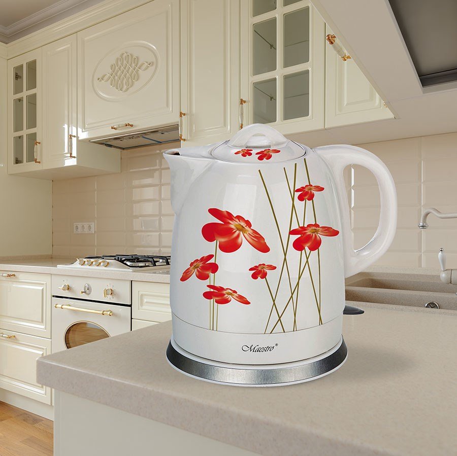 Feel-Maestro MR-066-RED FLOWERS elkedel 1,5 L 1200 W Rd, Hvid #3