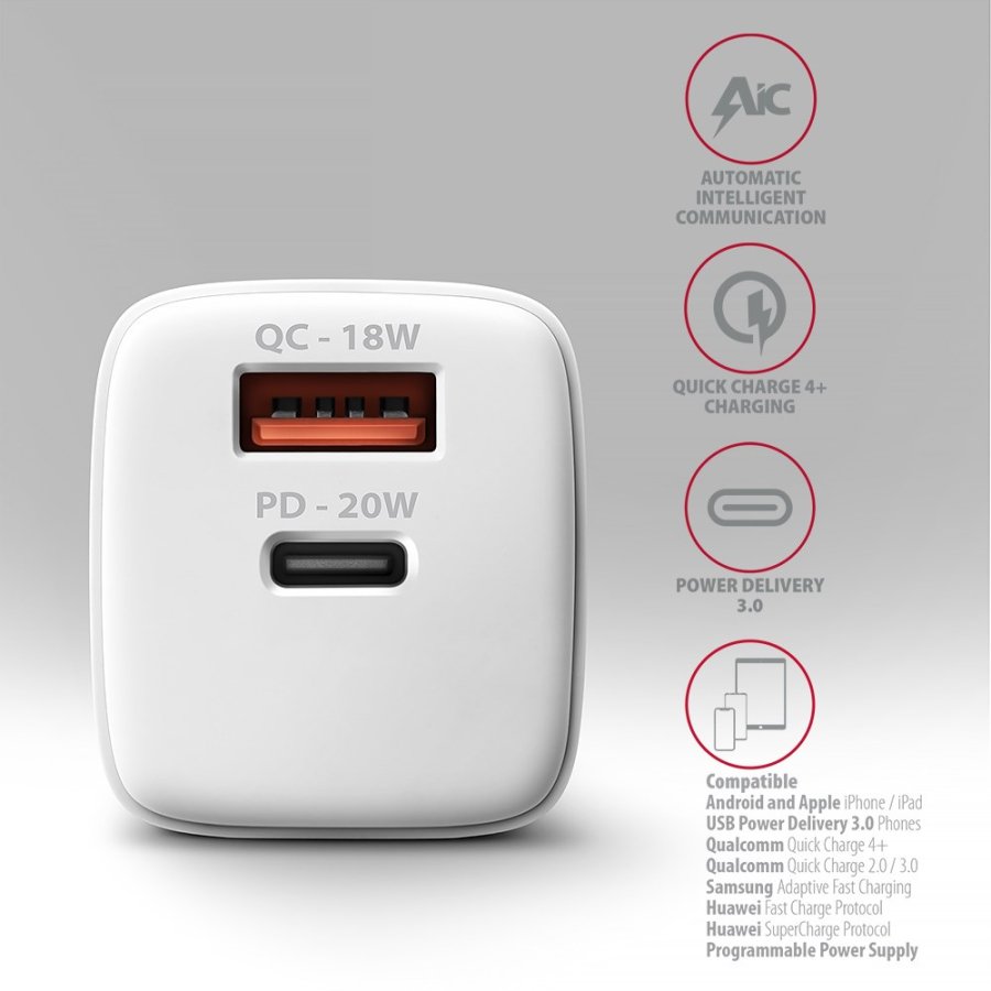 Axagon ACU-PQ20W oplader til mobil enhed Universel Hvid Vekselstrm Hurtig opladning Indendrs #5