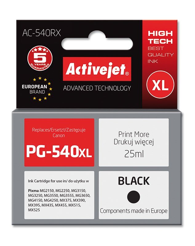 Activejet AC-540RX Ink (erstatning for Canon PG-540XL; Premium; 25 ml; sort) #1