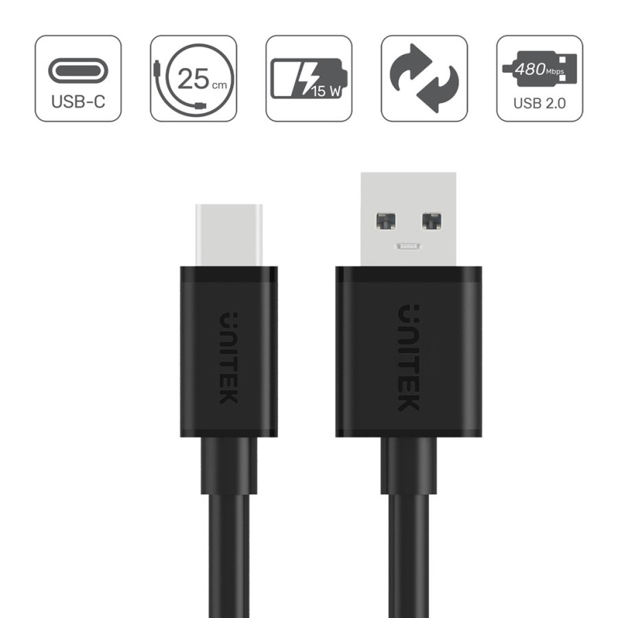UNITEK USB-KABEL USB-A - USB-C 25CM, Y-C480BK #4