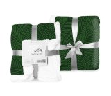 SHERPA 150cmx200cm fleecetppe med lammeskind grnne blade 048 Julegave tppe #1