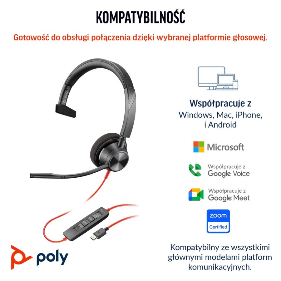 HP Poly Blackwire 3310 Monaural Microsoft Teams Certified USB-C Headset +USB-C/A Adapter #7