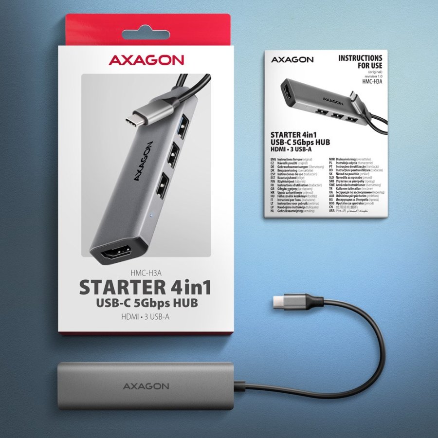 Axagon HMC-H3A dockingstation Ledningsfrt USB 3.2 Gen 1 (3.1 Gen 1) Type-C Slv #11