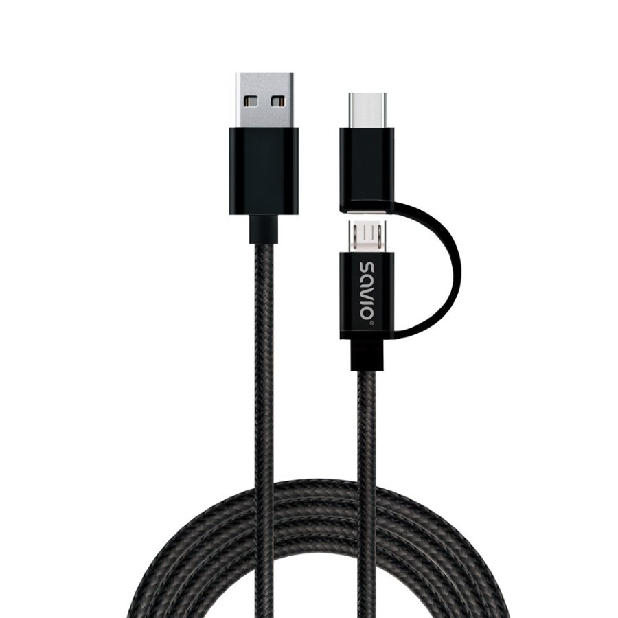 Savio CL-128 USB-kabel USB 2.0 1 m USB A USB C/Micro-USB A Sort #4