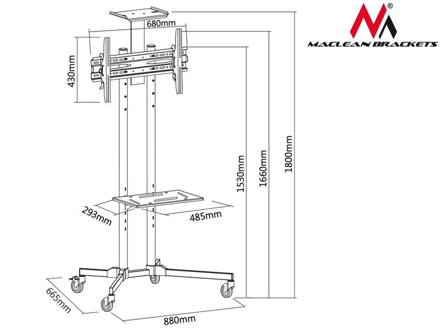 Maclean MC-661 Trolley TV Stand with Mounting Bracket and 2 Shelfs #2