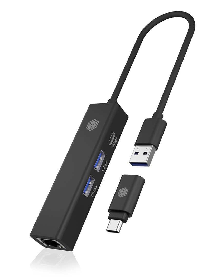 ICY BOX IB-HUB1439-LAN Ledningsf�rt USB 3.2 Gen 1 (3.1 Gen 1) Type-A Sort #1