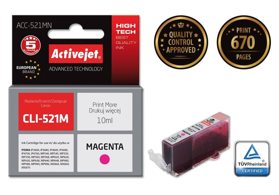 Activejet ACC-521MN blk (Canon CLI-521M erstatning; Supreme; 10 ml; rd) #2