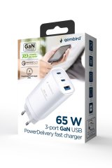 Gembird TA-UC-PDQC65-01-W 3-ports 65 W GaN USB PowerDelivery hurtigoplader, hvid #5