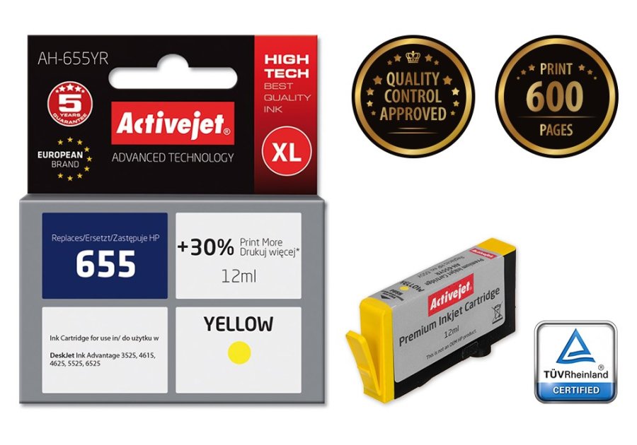 Activejet AH-655YR blk (erstatning HP 655 CZ112AE; Premium; 12 ml; gul) #2