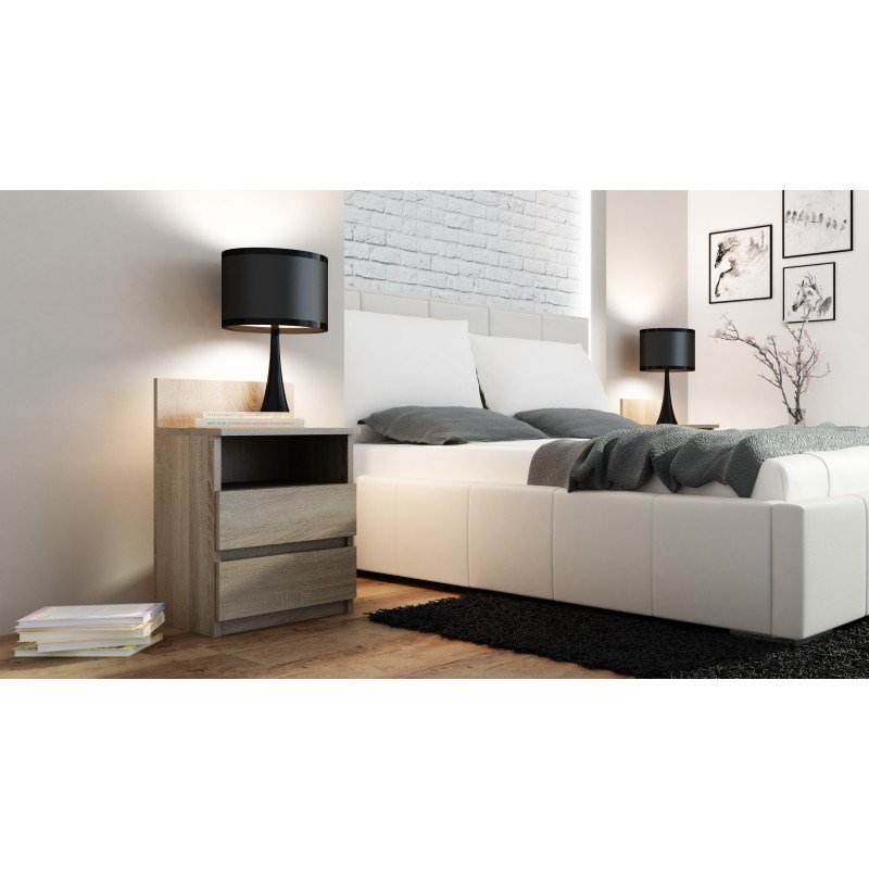 Topeshop M1 SONOMA MAT sengelampe & sengebord 2 skuffe(r) Egetr #2