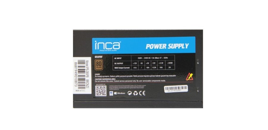 Inca IPS-065PB enhed til str�mforsyning 650 W 20+4 pin ATX ATX Sort #2