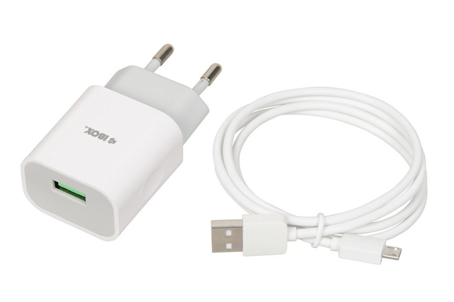 Netoplader iBOX C-41 USB 2A, 1 USB-port, microUSB-kabel, Hvid #1