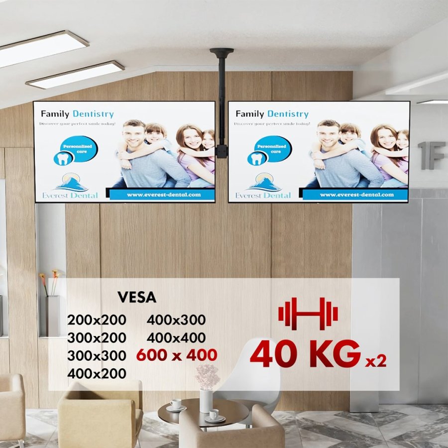 Loftmonteret holder til to Maclean-tv, maks. belastning 2x40 kg, 34-60