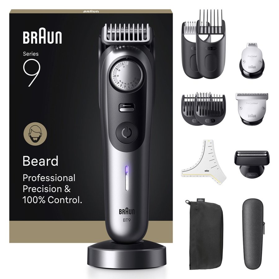 Braun BeardTrimmer 9 BT9560 skg trimmer Batteri 52 2 cm Vd og tr Sort, Slv #1