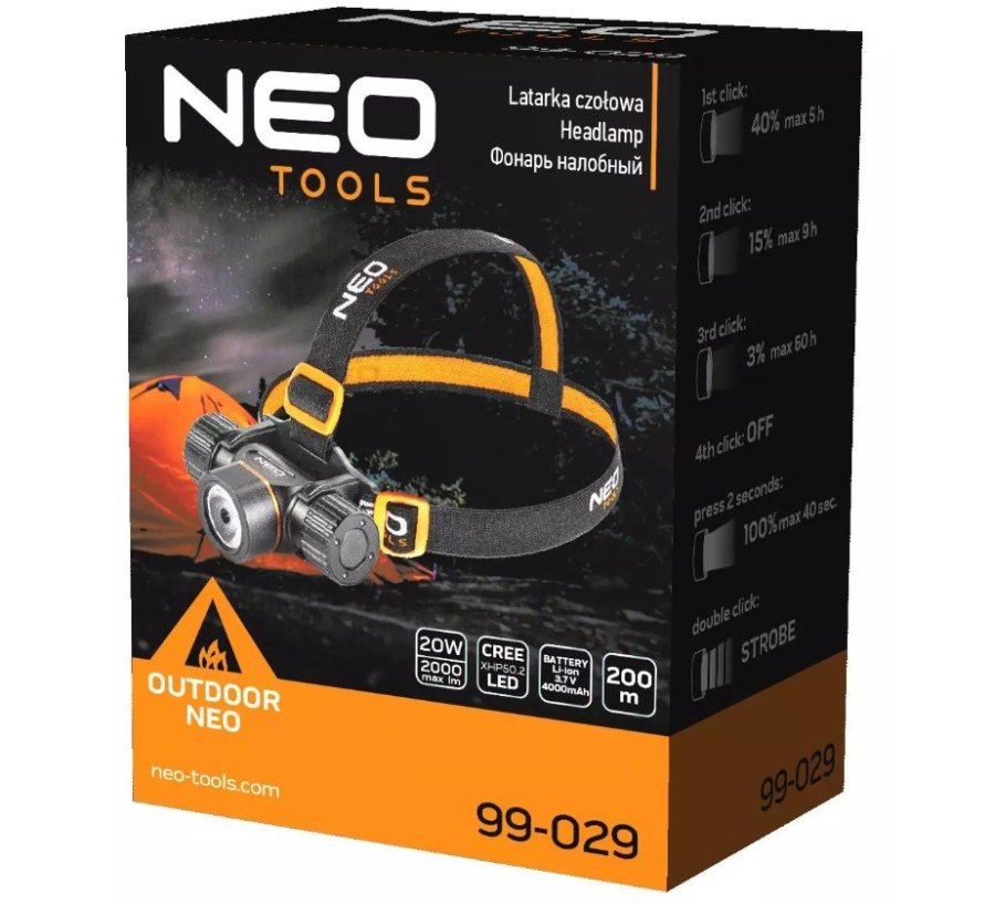 Neo Tools 2000LM CREE XHP50.2 LED genopladelig USB-forlygte med 2000LM CREE XHP50.2 LED #3