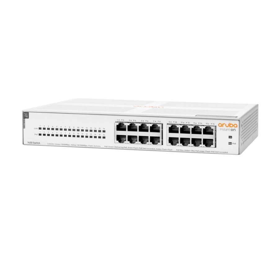 HPE Aruba Networking Aruba Instant On 1430 16G Class4 PoE 124W Ikke administreret L2 Gigabit Ethernet (10/100/1000) Strm over Ethernet (PoE) 1U Hvid #3