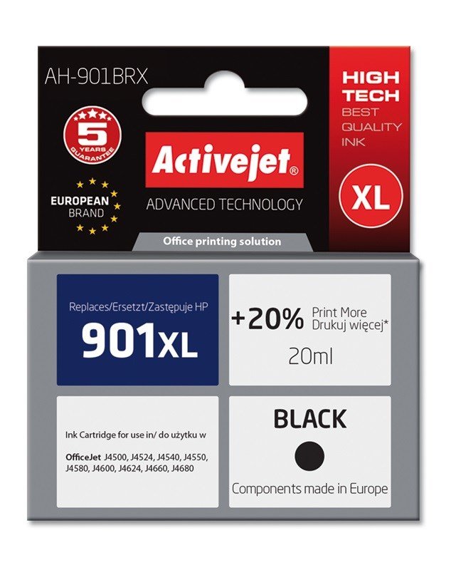 Activejet AH-901BRX Blk (erstatning HP 901XL CC654AE; Premium; 20 ml; sort) #1