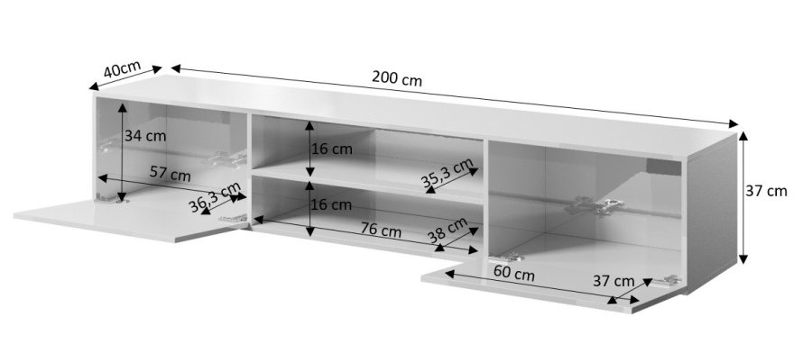 RTV-skab SLIDE 200K 200x40x37 cm helt blank hvid #4