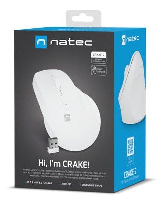 NATEC CRAKE 2 VERTICAL MOUSE WIRELESS 2400DPI BLUETOOTH 5.2 + 2.4GHZ WHITE #12