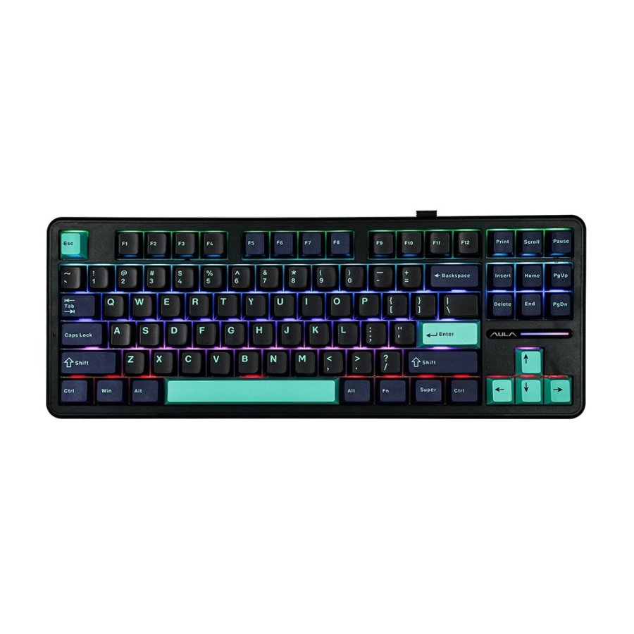AULA Gasket F87 Pro Tastatur Sort Cyan Bl� GrayWoodV4 RGB #2