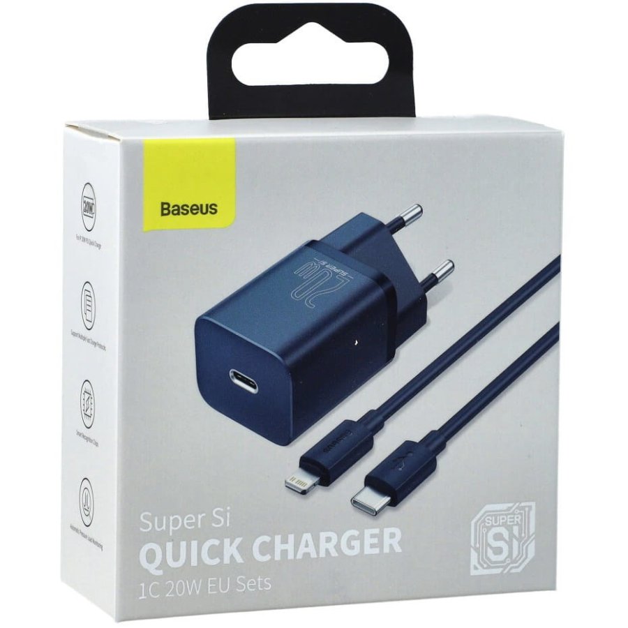 Baseus Super Si Strmoplader med USB-C til Lightning-kabel 20W Bl #6