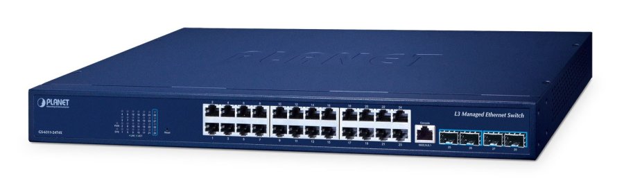 PLANET Layer 3 24-Port 10/100/1000T Administreret L3 Gigabit Ethernet (10/100/1000) Str�m over Ethernet (PoE) Bl� #1