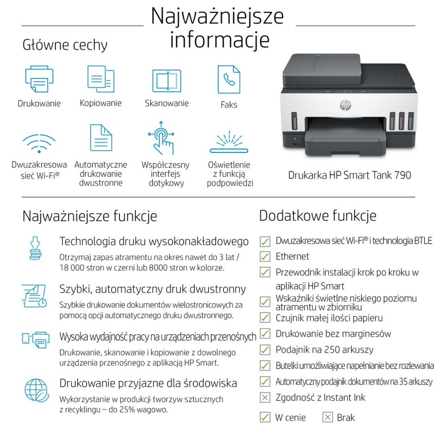 HP Smart Tank 790 All-in-One Printer Termisk inkjet A4 4800 x 1200 dpi 15 sider pr. minut Wi-Fi #6