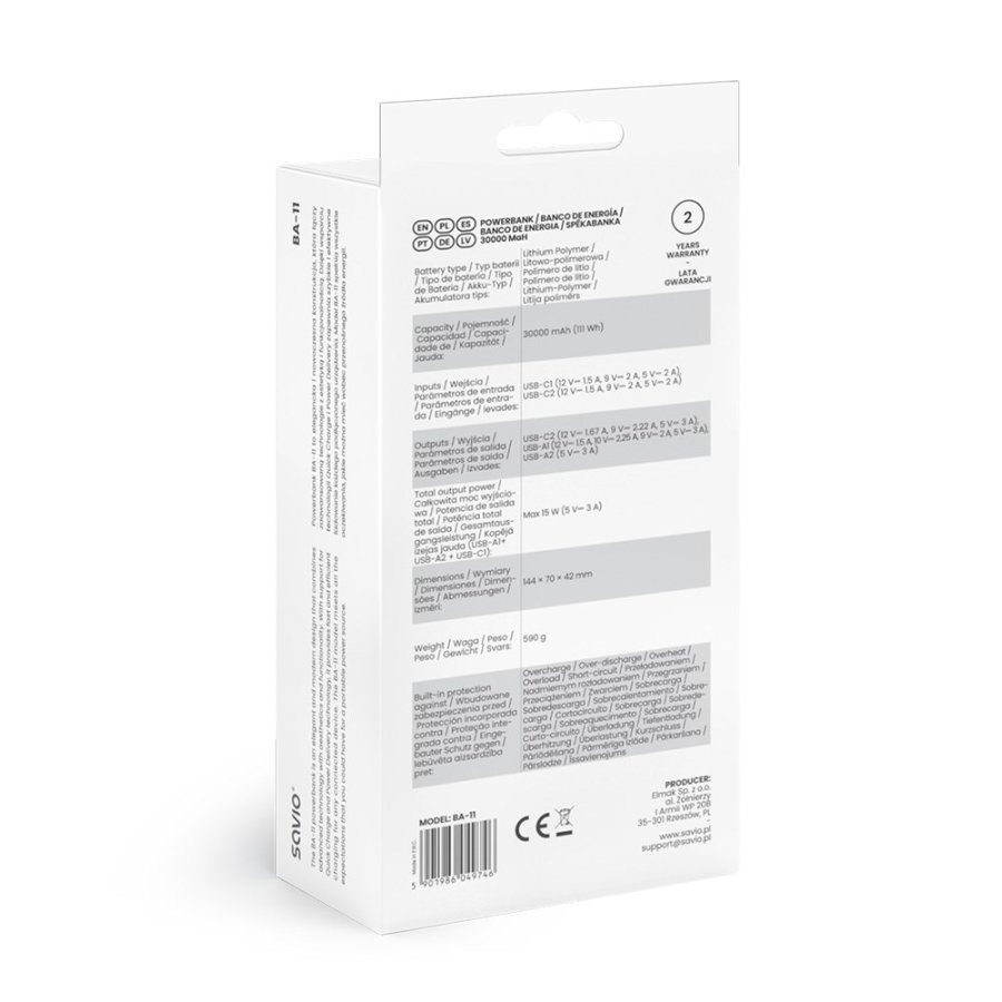 SAVIO BA-11 POWERBANK 30000 mAh, hvid #4