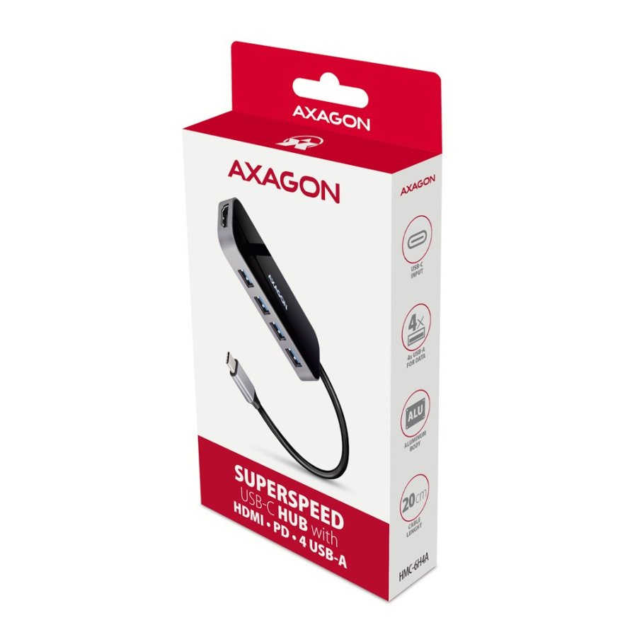 Axagon HMC-6H4A dockingstation Ledningsf�rt USB 3.2 Gen 1 (3.1 Gen 1) Type-C Sort, Gr� #10