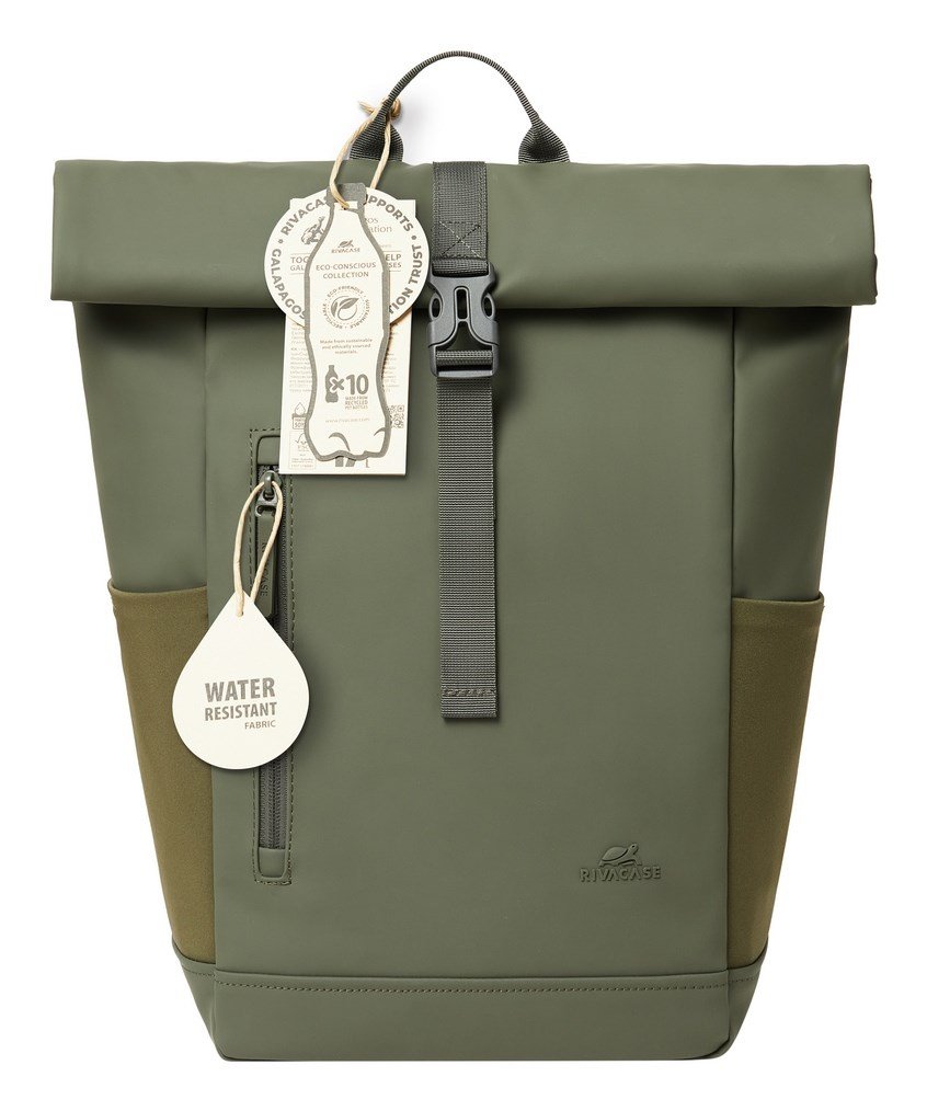 Rivacase Eden rygs�k Rejserygs�k Oliven PU-l�der, Polyester, Genanvendt polyethylenterephthalat (rPET) #25
