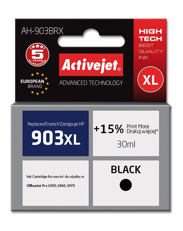 Activejet AH-903BRX Blk (erstatning HP 903XL T6M15AE; Premium; 30 ml; sort) #1