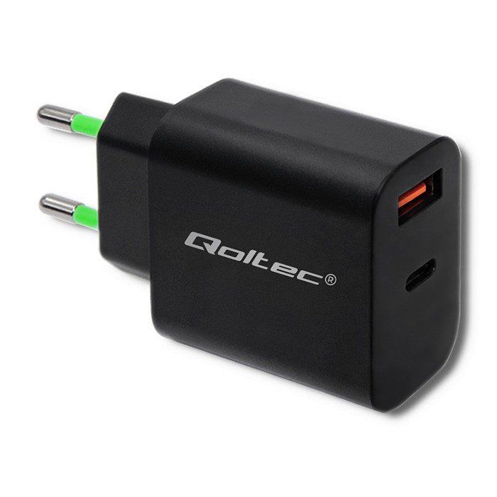 Qoltec 51713 Oplader | 18W | 5-12V | 1,5-3A | USB type C PD | USB QC 3.0 | Sort #1