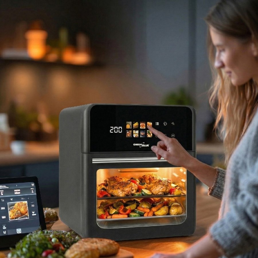 GreenBlue AIR FRYER fedtfri frituregryde, kraftig 1800 W, 10 l kapacitet, 8 programmer, tilbeh�r, timer, GB950 #2