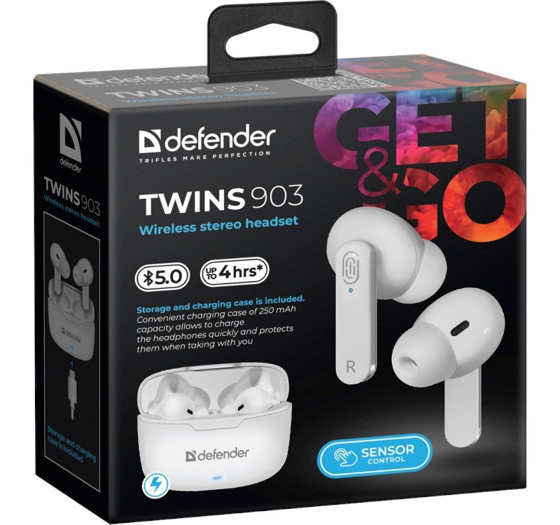 Bluetooth hovedtelefoner Defender TWINS 903 Hvid Multifarvet #6