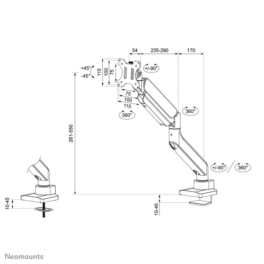 Neomounts DS70PLUS-450BL1 skrmbeslag og -stativer 124,5 cm (49
