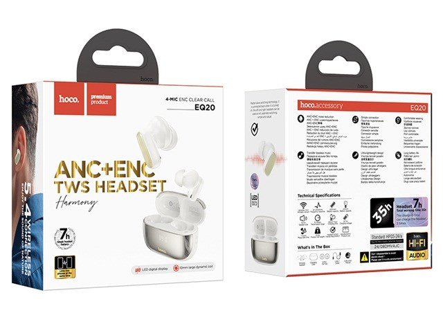 Hoco EQ20 Rhyme Trdlst headset i rerne Opkald/musik Bluetooth Hvid #3