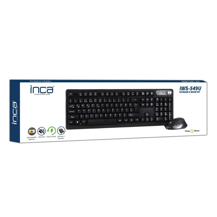 Inca IWS-549U tastatur Mus inkluderet Kontor RF tr�dl�s + USB Sort #6