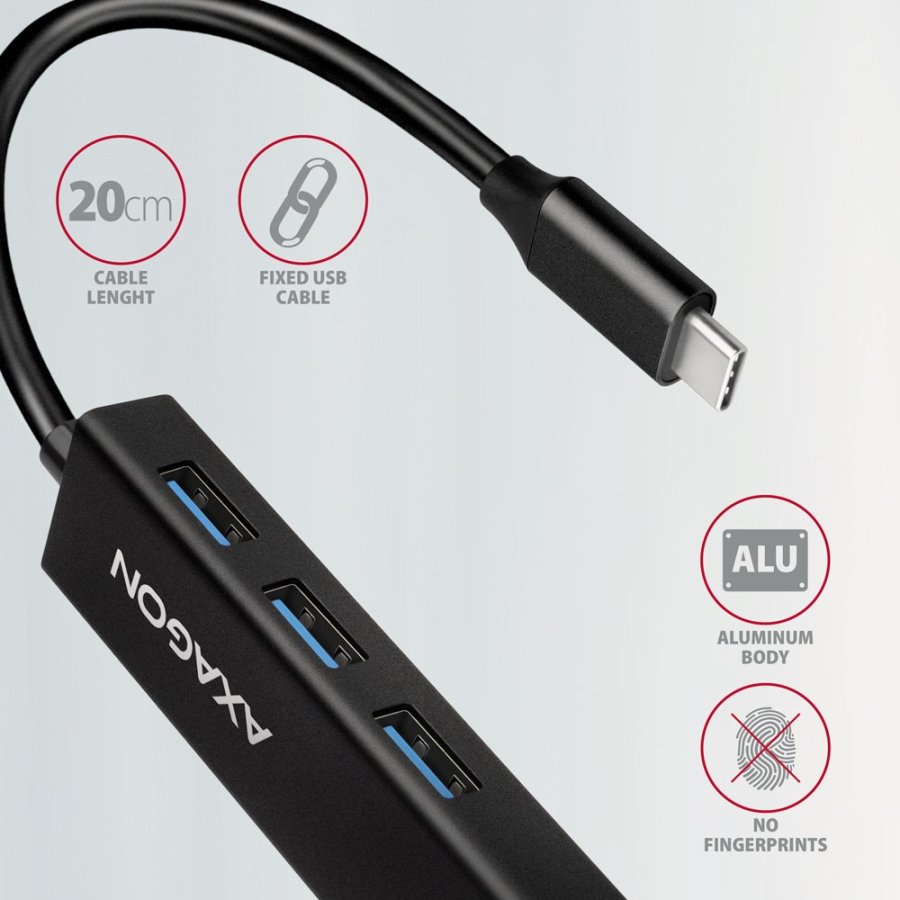 Axagon HMC-GL3A USB-C-Hub 3x USB-A Gbit-LAN schwarz USB 3.2 Gen 1 (3.1 Gen 1) Type-C 5000 Mbit/s Sort #8