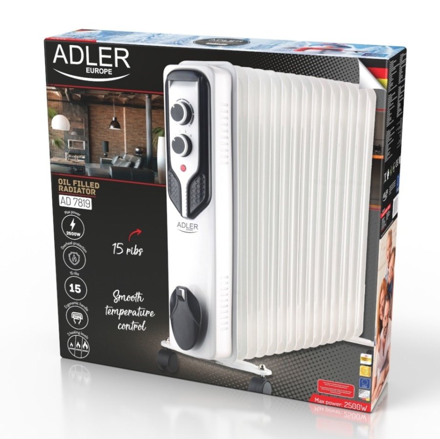Adler AD 7819 varmeapparat Indendrs Hvid 2500 W Olie elektrisk omrdevarmer #6