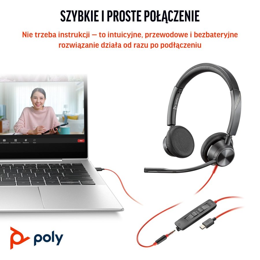 HP Poly Blackwire 3325 Stereo Microsoft Teams Certified USB-C Headset +3.5mm Plug +USB-C/A Adapter #7