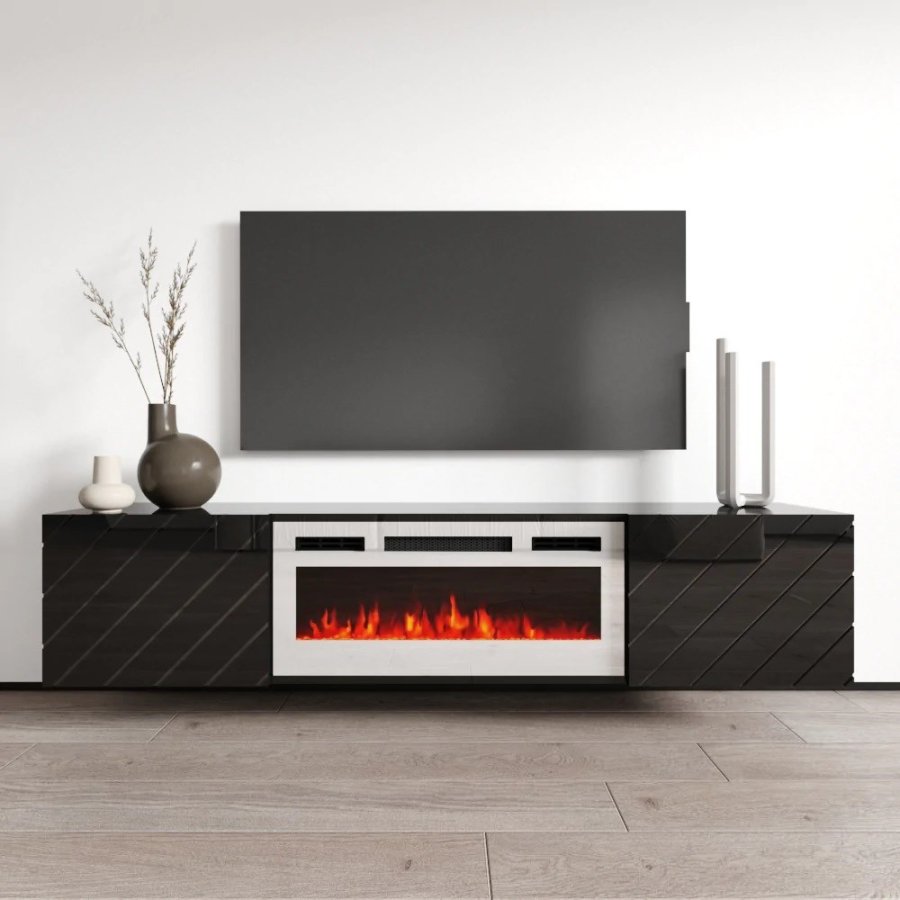 RTV LUXE-skab 182,6x34,5x37,5 sort/sort glans + hvid pejs #3