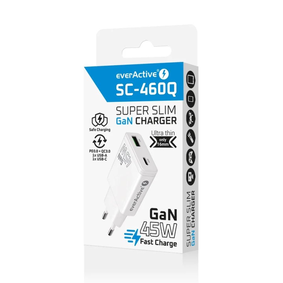 Charger GaN 1x USB-C, 1x USB Quick Charge 3.0 45W PD white #8