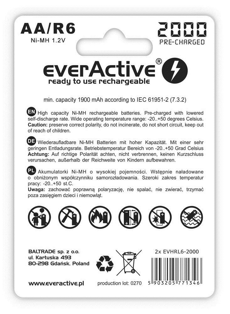 Genopladelige batterier everActive Ni-MH R6 AA 2000 mAh Silver Line - 2 stk. #2