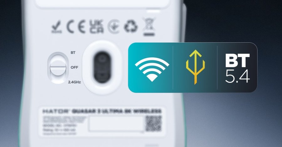 HATOR Quasar 3 Ultima 8K Wireless mus Spil H�jre h�nd RF Wireless + Bluetooth + USB Type-C Optisk 30000 dpi #13