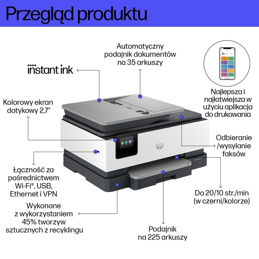 HP OfficeJet Pro 8132e Trdlst All-in-One Farve Printer, Instant Ink; 2-sidet printning #4