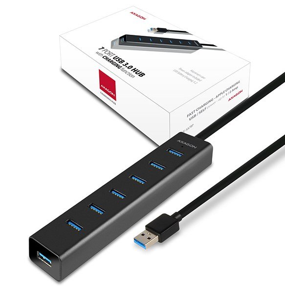 Axagon HUE-SA7BP interface hub USB 3.2 Gen 1 (3.1 Gen 1) Type-A 5000 Mbit/s Sort #9