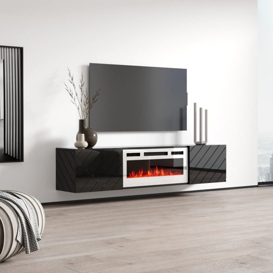 RTV LUXE-skab 182,6x34,5x37,5 sort/sort glans + hvid pejs #2